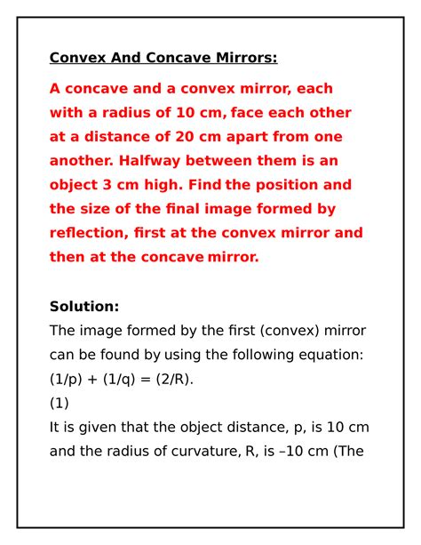 Numerical Questions Of Convex And Concave Mirrors Convex And Concave