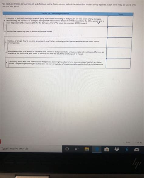 For Each Definition For Portion Of A Definition In Chegg