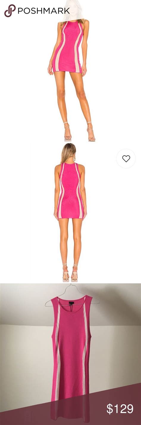 Nwt Nbd • Hot Pink Sheer Stripe Bodycon Mini Dress Brand New With Tag