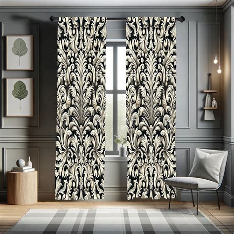 Ambesonne Leafy Art Curtains 2 Panel Set Curlicue Leaves Victorian