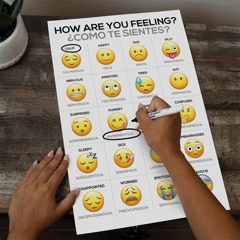 Wipeable How Are You Feeling Emoji Bilingual English Spanish Print