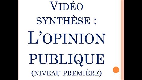 Ses Vid O Synth Se Chapitre Comment Se Forme Et S Exprime L Opinion