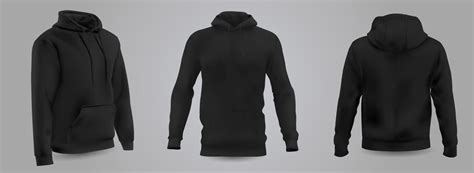 Black Men S Hooded Sweatshirt Mockup In Front Back And Side View