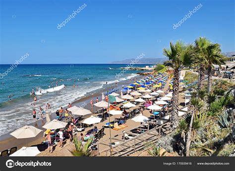 Star Beach of Hersonissos on the island of Crete in Greece – Stock ...