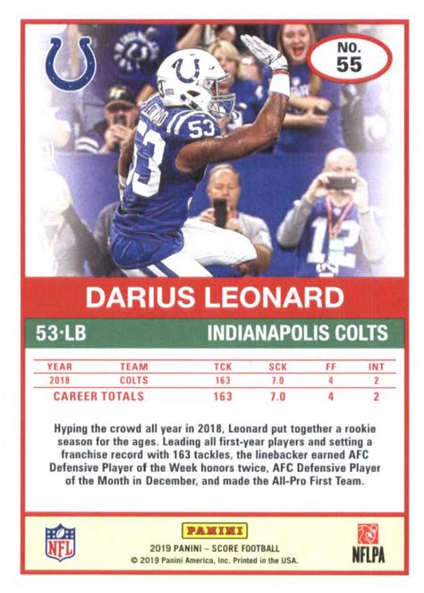 2019 Score 55 Darius Leonard Trading Card Database