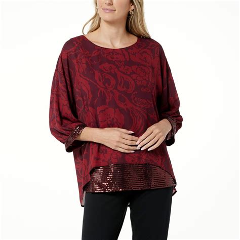 Colleen Lopez Mixed Media Sequin Trim 3/4-Sleeve Top - 21036877 | HSN