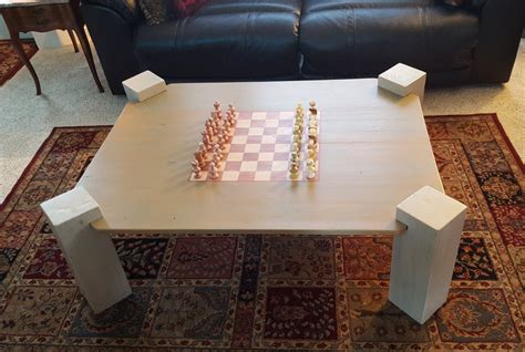 Handmade Coffee Table with Chess Board includes Stone Chess