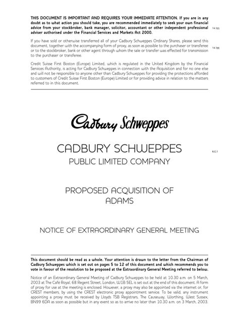 Cadbury Schweppes: Public Limited Company | PDF | Mergers And ...