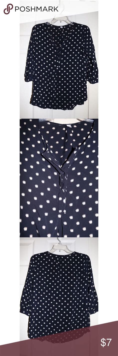 Navy Blue 3 4 Sleeved Blouse W White Polka Dots White Polka Dot