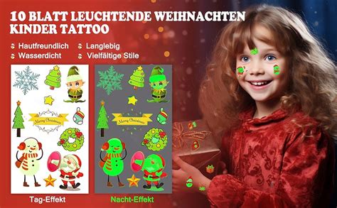 Weihnachten Tattoos Kinder Blatt Leuchtende Weihnachten Tattoo