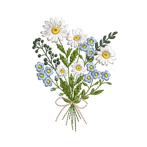 Daisy and Forget-me-not Flower Bouquet for Machine Embroidery Design ...