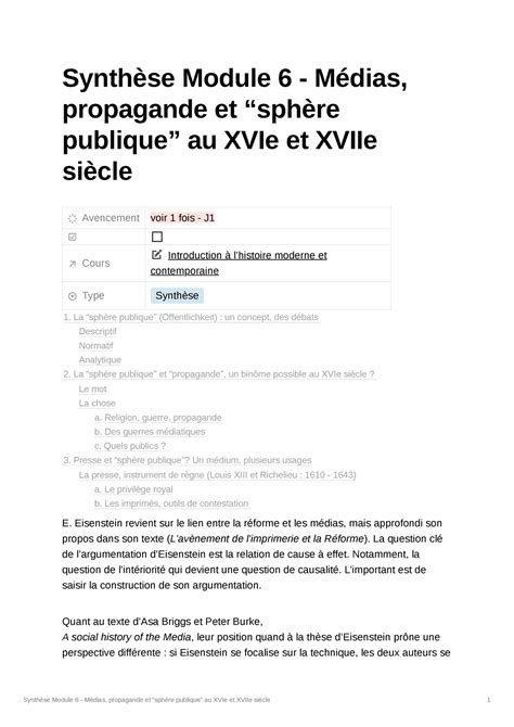 Histoire module 6 médias propagande shère publique XVI et XVII