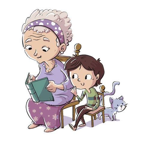 Abuela Leyendo Un Libro Con Su Nieto Vector Premium