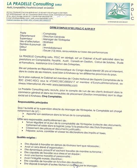 Mediacongo Net Offre D Emploi Comptable Offre Emploi Comptable