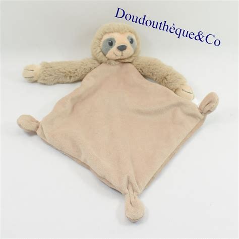 Doudou Plat Paresseux Tex Baby Beige Et Gris Cm Sos Doudou