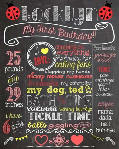 Lady Bug First Birthday Chalkboard Poster 1st Birthday Chalkboard Sign