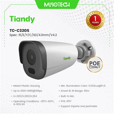 Jual Kamera Cctv Tiandy Tc C Gs Mp Ip Outdoor Poe Ip Onvif Audio