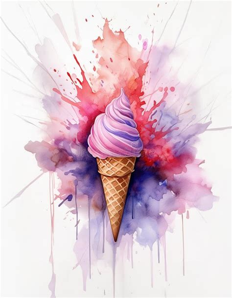 A Vibrant Ice Cream Cone With A Purple Swirl Is Surrounded By An