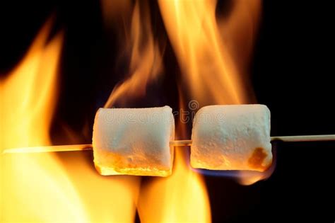 Burning Marshmallow At A Fireplace Stock Image Image Of Fire Flame