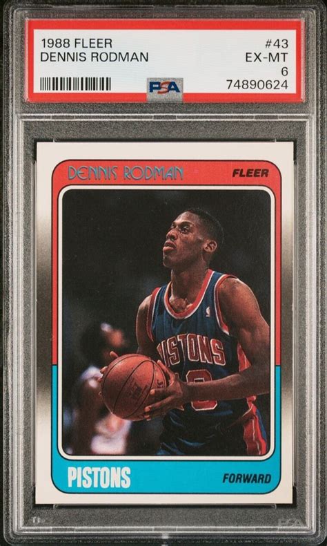 1988 Fleer Basketball PSA 6 Dennis Rodman 43 EX MT Rookie RC Pistons