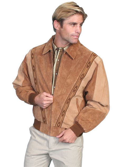 Scully Leather Mens Western Boar Suede Rodeo Jacket Cafe Browncamel