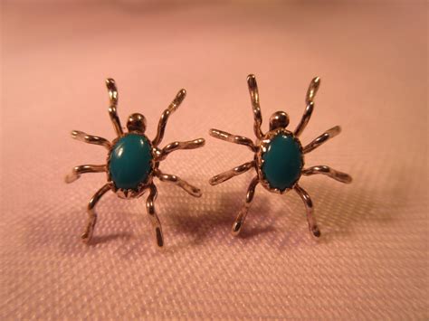 Zuni Sterling Silver Turquoise Spider Earrings Turquoise Sterling