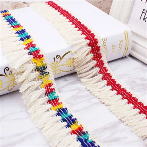 10 Yards 5 Cm Cotton Tassel Fringe Rainbow Color Fringe For Home