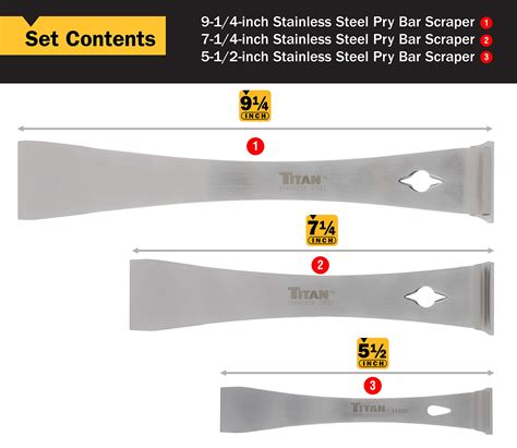 Titan 17007 3 Piece Stainless Steel Pry Bar Scraper Set