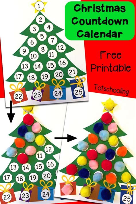 Christmas Countdown Printable Advent Calendar Christmas Tree Advent