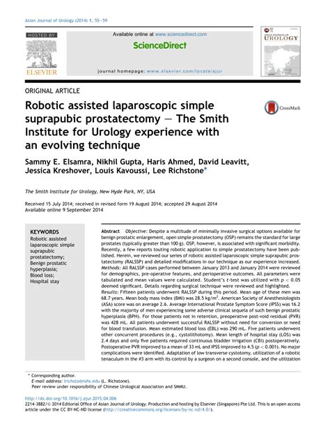 Pdf Robotic Assisted Laparoscopic Simple Suprapubic Prostatectomy