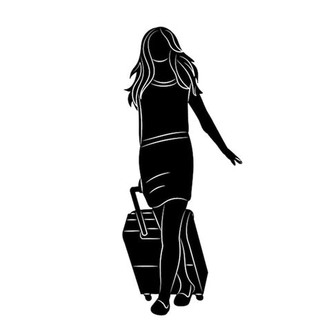 Premium Vector Woman Walking With Suitcase Silhouette On White