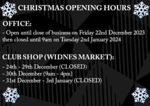 VIKINGS OFFICE AND SHOP CHRISTMAS OPENING HOURS - Widnes Vikings