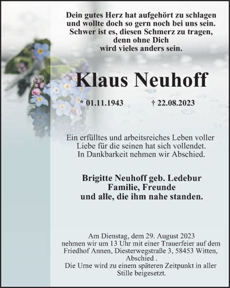 Traueranzeigen Von Klaus Neuhoff Trauer In Nrw De