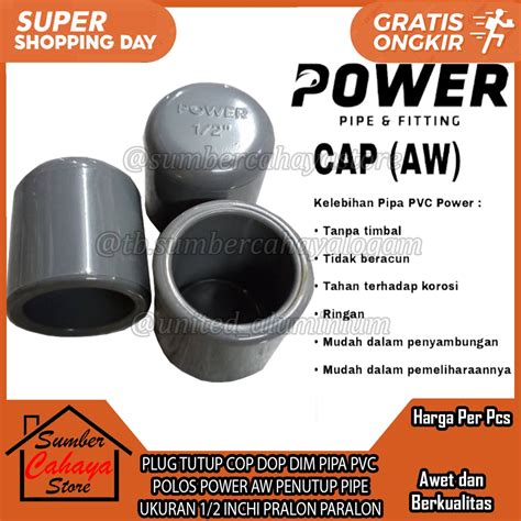 Jual TUTUP PIPA PLUG DOP CAP UKURAN 1 2 INCH POWER AW PVC DOB COP CAP