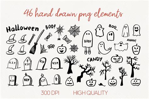 Cute Halloween Png Doodle Clipart Spooky Halloween Bundle