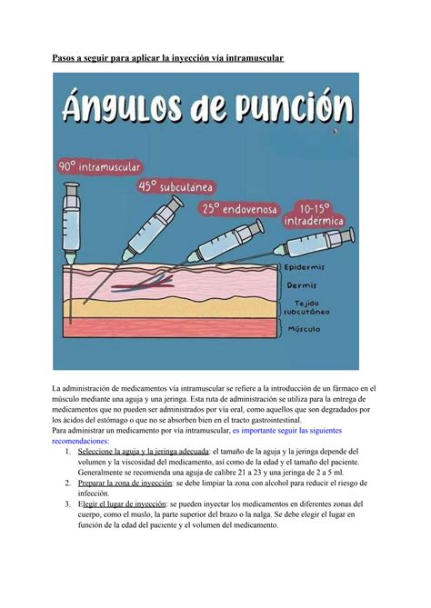 Solution Pasos A Seguir Para Aplicar La Inyecci N Intramuscular