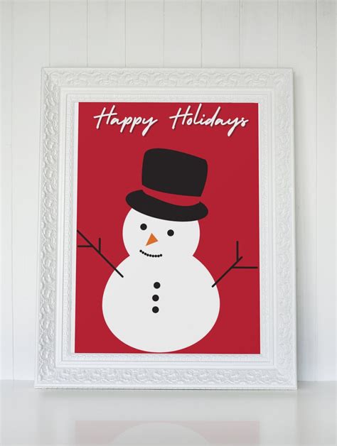 Christmas Snowman Wall Art Happy Holidays Art Print Etsy Canada