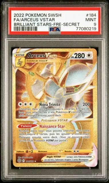 CARTE POKÉMON Arceus Vstar Gold 184 172 Psa 9 Stars Étincelantes