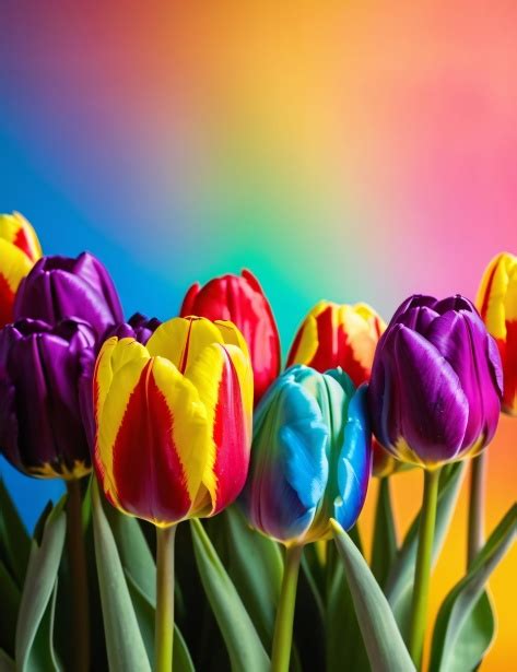 Rainbow Tulip On Blurred Background Free Stock Photo - Public Domain ...