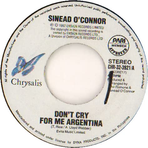 Sinead Oconnor Dont Cry For Me Argentina Philippino 7 Vinyl Single