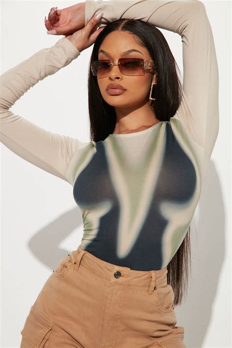 Out Of Body Experience Long Sleeve Bodysuit Taupe Fashion Nova