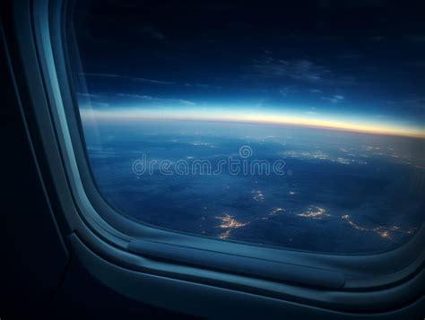 Sky View from Airplane Window Side in Night Time Stock Illustration ...