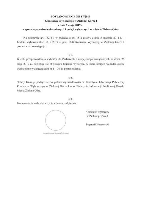 Pdf Postanowienie Nr Komisarza Wyborczego W Za Cznik