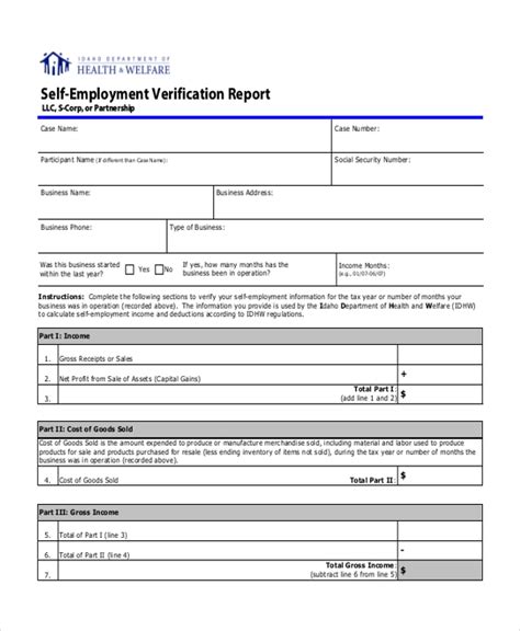 Self Employment Income Report Form Employment Form