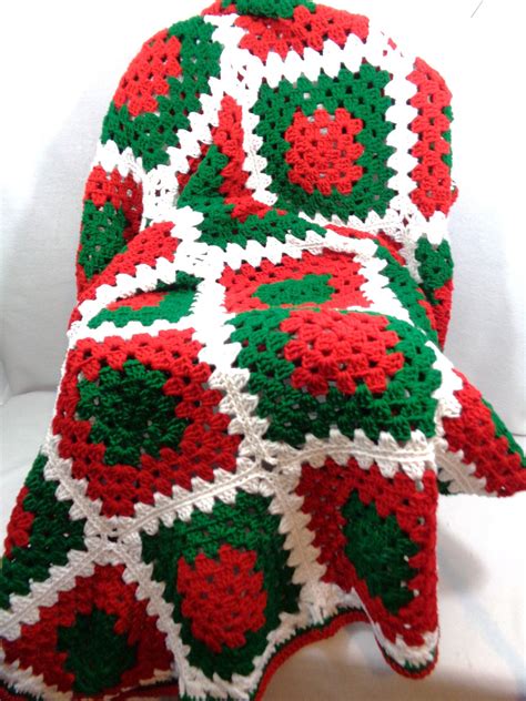 Christmas Blanket Crochet Granny Square Afghan Red Green Etsy