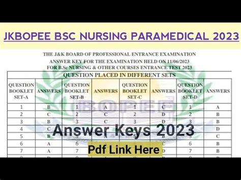 Big Update Jkbopee Bsc Nursing Answer Keys Out Full Details How