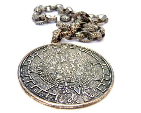 Mayan Calendar Pendant And Chain Sterling Silver Necklace Etsy