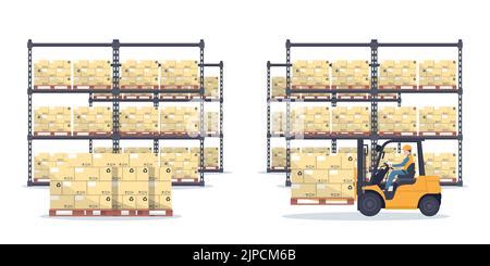 Gabelstapler Paletten Laden In Einem Lkw Vector Illustration Stock