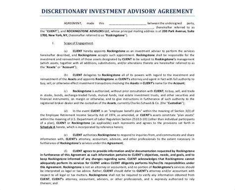 Investment Advisory Agreement Template