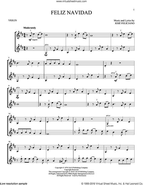 Feliz Navidad sheet music for two violins (duets, violin duets) | Christmas sheet music, Sheet ...